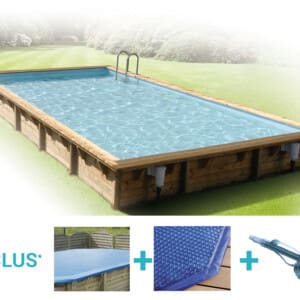 Piscine bois Bahia 15,50 x 3,50 m - H. 1,55 m - liner bleu