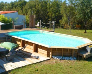 Piscine bois Océa 8,60 x 4,70 m – H. 1,30 m – liner bleu